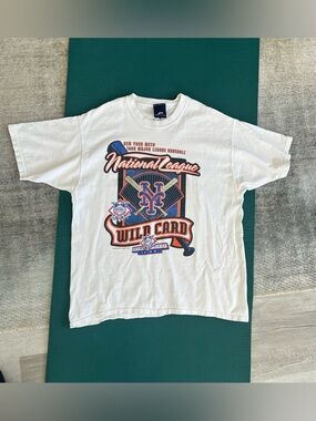 Vntg New York Mets 1999 National League Wild Card White T-Shirt Pro Player Large